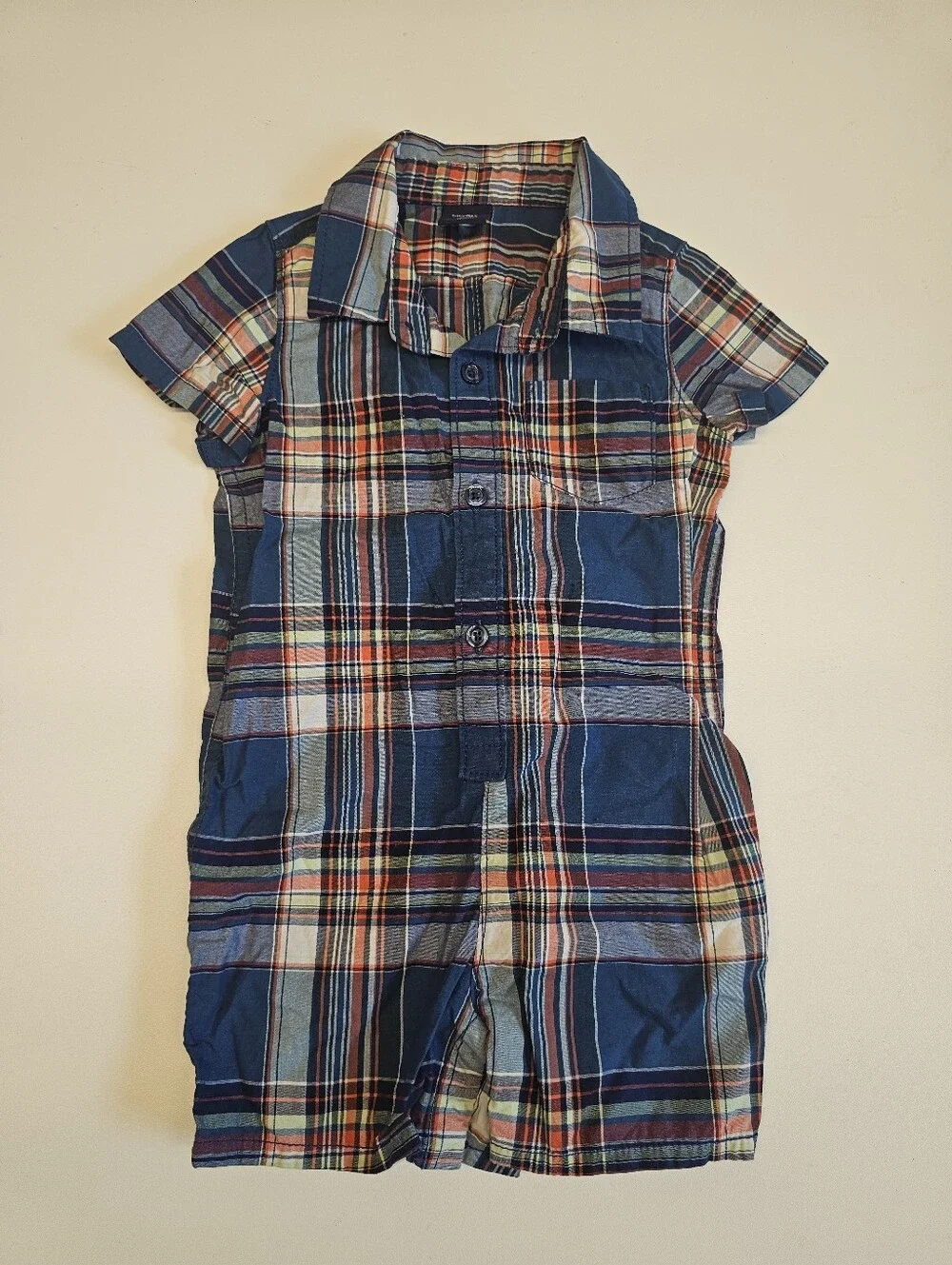 NWOT | 12–18 Months | babyGap Navy Multicolor Plaid Shortall Romper